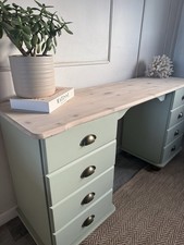 Upcycled Vintage Style Pine Dressing Table / Desk - Sage Green & Natural Wood