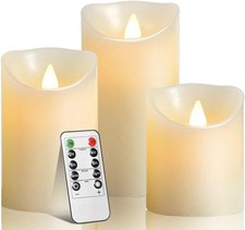 LED Flameless Candles 3 Pack Ivory Wax Pillars with Remote & 24H Timer W/Remote