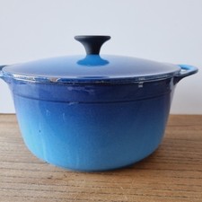 Vintage Cousances Le Creuset Cast Iron Blue Pot Dutch Oven 20 Saucepan Enamelled