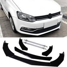 Gloss Black Front Bumper Lip Splitter+Silver Strut Rods For VW Polo GTI Scirocco