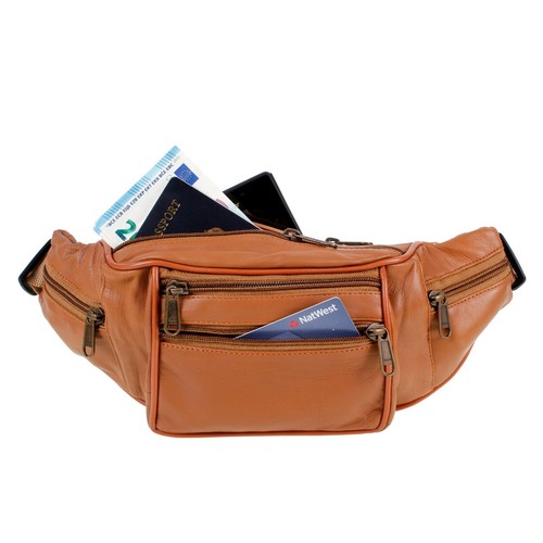 Tan leather bumbag waistbag - leather,