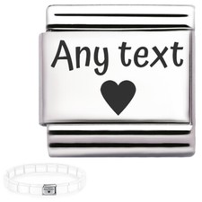 Personalised Charm Custom TEXT engraved Heart fits Italian Nomin. bracelets 9 mm