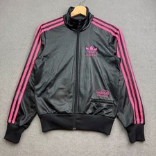 ADIDAS Chile 62 Jacket UK 10 Black Pink Full Zip Wet Look Originals Firebird