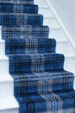 Blue Tartan Stair Hall Mat Carpet Hallway Extra Long Runner Any Length Navy