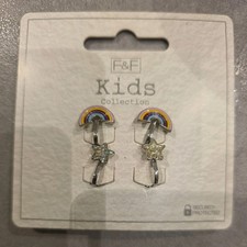 New F&F Kids 2 Pairs Of Clip On Earrings Rainbows And Stars