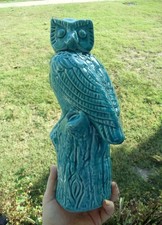 Vintage Ceramic Owl Turquoise Blue Tall Figurine 11" Tall Bird