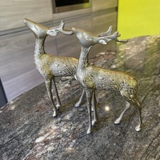 Solid Brass Deer X2 Pair Vintage Collectable Ornaments Animal Figurines Gift VGC