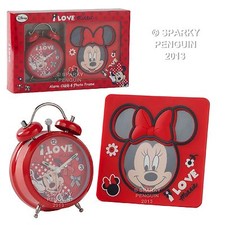 DISNEY I LOVE MINNIE MOUSE RED ALARM CLOCK & PHOTO FRAME GIFT SET 100% OFFICIAL