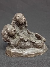 Heredities Bronzed Resin 'Pair Of Spaniels' Figurine M18132. 4" Wide. 4" Tall.