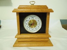 Vintage Quartz Mantel Clock Red Oak w/ Metal Dial New Movement Handmade in USA