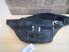 VINTAGE/OLDER GENUINE LEATHER BLACK LEATHER PATCHWORK BUMBAG
