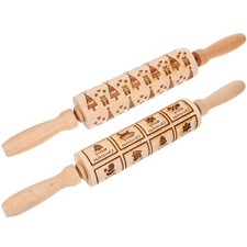 2 Pcs Embossed Wooden Rolling