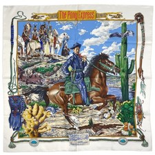 HERMES Carre 90 THE PONY EXPRESS Post company horse Scarf silk White Multico...