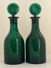 Pair of 19th Century Georgian Bristol Emerald Green Glass Decanters c1840s