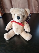 Vintage Old Tebro Plush Teddy Bear W/ Label Moveable Limbs Red Bow 10"