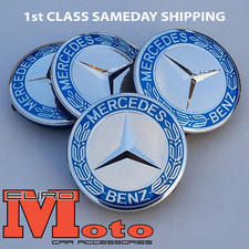 4x Dark Blue Centre Caps To Fit Mercedes Benz Alloy Wheels 75mm Hub Badges