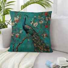 New Peacock Chinoiserie Teal Medieval Art Velvet Feel Cushion Cover Only 45 x 45
