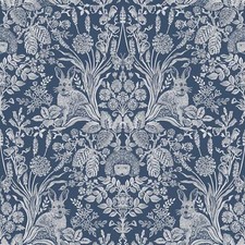 Harlen Woodland Animals Flowers Damask World of Wallpaper - Navy Blue WOW046