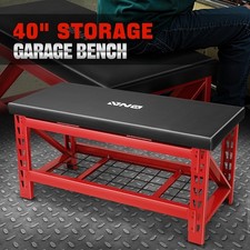 40" Heavy Duty Steel Workshop Garage Bench w/Flip up Foam Seat Boot Storage Tray