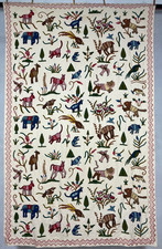 Vintage Artisan Glorious Crewel Embroidery Floral Wall Hanging Panel 243x151 cm