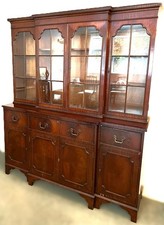Mahogany Breakfront Secrétaire Bookcase, Two‑Piece Georgian Revival c.1920–40