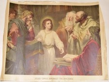 Rare Jesus Among The Doctors Antique Irish Convent Holy Picture 20x15in Bible