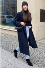 Zara Zw Collection Wool Blend Oversize Coat Navy Blue Size M/L Ref 7522/271