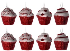 Red White Candy Cane Cupcake Christmas Tree Baubles Decorations (Set of 8)