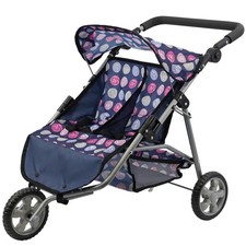 Twin Dolls Blue Pram Double