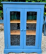 SOLID PINE GLAZED LIGHTLY DISTRESSED LINEN CUPBOARD IN HAGUE BLUE FARROW & BALL 