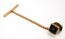 B812) Vintage Star motif Back & Gold tone tie Tack pin with chain