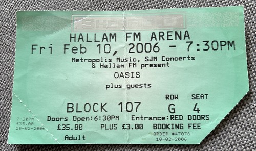 Oasis ticket stub sheffield - oasis,