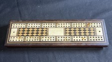 Antique Vintage Quality Mahogany Inlaid Cribbage Board No Pegs Counter Game Play