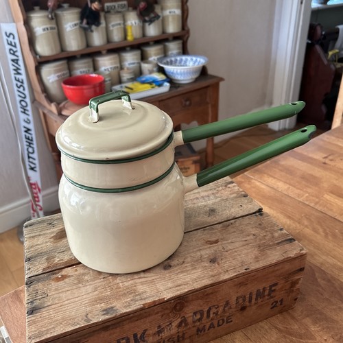 Vintage cream green enamel - vintage,