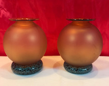 2 HANDMADE BROWN FROSTED GLASS