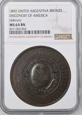 1892 Chicago Columbian Expo Medal, Argentina-Disc of America, Eglit 159, Top Pop