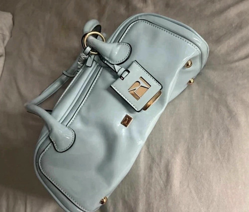 Light blue leather top handle - top,
