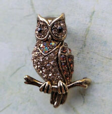 Crystal Brown Owl Bird Brooch