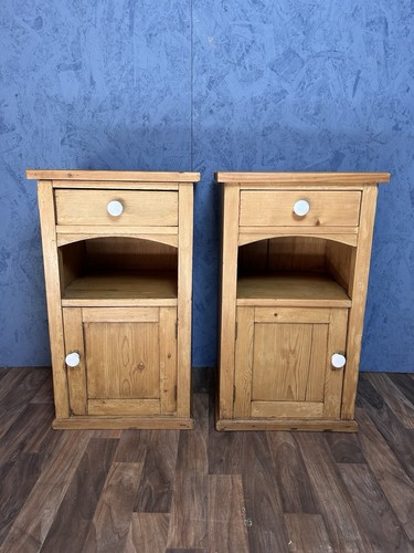 Antique pine bedside cabinets - bedside,