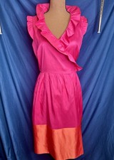KATE SPADE Women’s Pink Orange Silk Ruffle Neck Collar Sleeveless Wrap Dress; 6