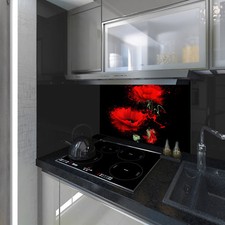 Splashback Toughened Glass Modern Unique Kitchen Red Flowers Any Sizes