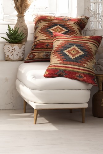 Cushion cover red beige kilim - cushion,