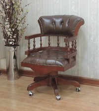 Leather Captains Chair | Solid Mahogany | Brown Leather Upholstery NEW CHR001B