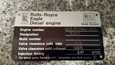  Alloy Rolls Royce Eagle Diesel gas engine ID plate Rolls Royce diesel division