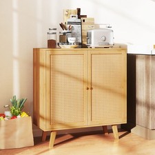 Boho Sideboard Storage Cabinet with PE Rattan Doors-Natural