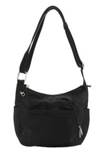 Travelon Womens Textured Zip Adjustable Strap Shoulder Bag Black OS