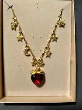 Kirks Folly Angel Purple Heart Pendant Crystal Rhinestone Moon Stars Necklace 35