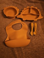 Baby Silicone Dinner Set Unisex, Suction  Plate, Bib, Suction Bowl, Spoon & Fork