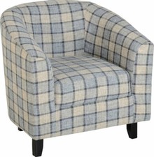 Grey Check Fabric Tub Chair