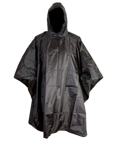 Waterproof black poncho - black, army